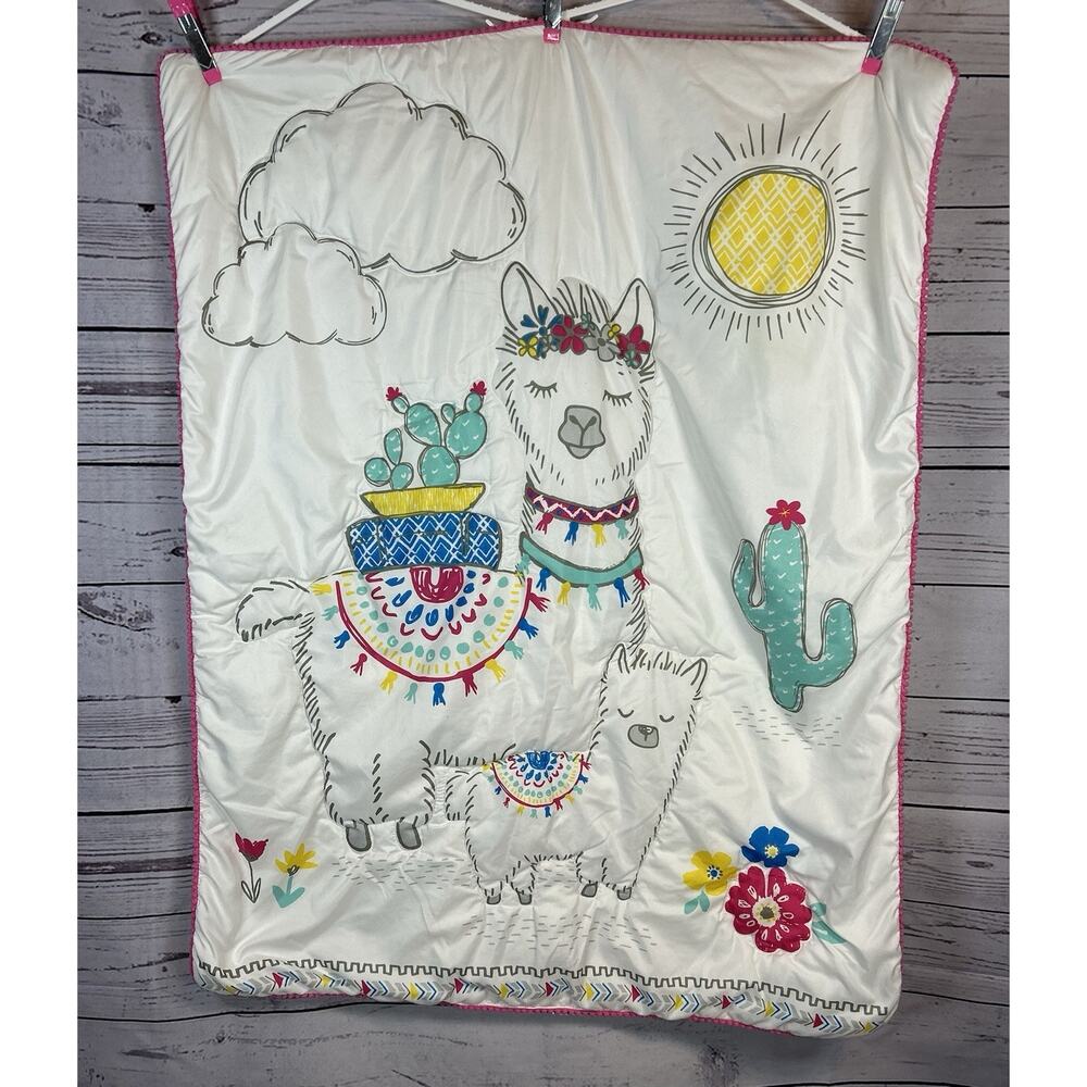 Sammy and Lou Llama Mama Crib Bedding Baby Blanket 34x43 Llama Cactus Floral - Picture 2 of 4